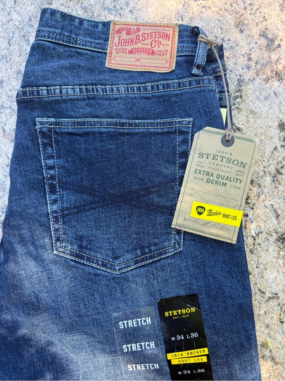 Stetson Men’s Stretch Blue Denim Jeans - Boot Leg 34 x 36
